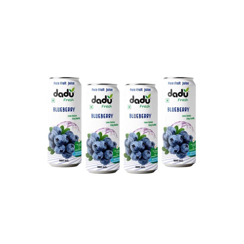 Dadu Fresh Blueberry Juice | 4 Cans Combo | 100% Natural Superfruit Beverage | Rich in Vitamins, Antioxidants & Fiber | No Added Sugar, No Preservatives & Not From Concentrate | Healthy Drink for Immunity, Skin Health, Energy & Daily Wellness