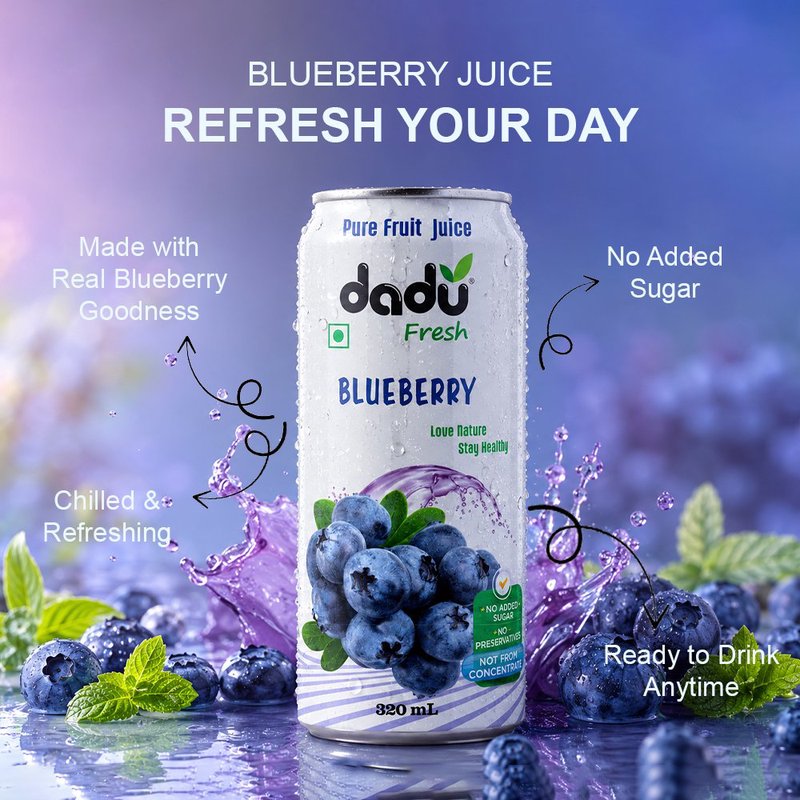 Dadu Fresh Blueberry Juice | 4 Cans Combo | 100% Natural Superfruit Beverage | Rich in Vitamins, Antioxidants & Fiber | No Added Sugar, No Preservatives & Not From Concentrate | Healthy Drink for Immunity, Skin Health, Energy & Daily Wellness thumbnail 2
