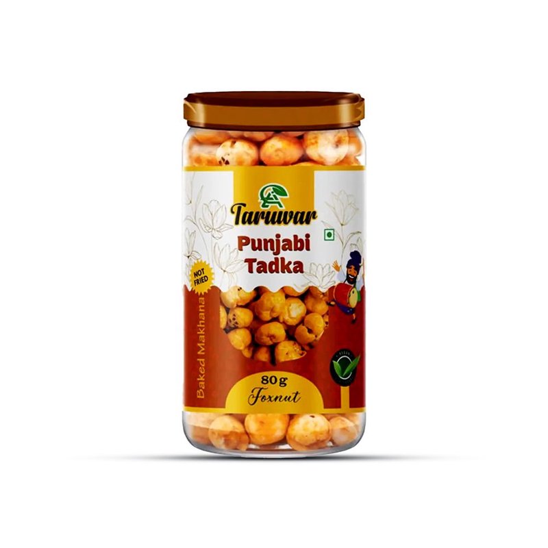 Taruwar Punjabi Tadka Flavoured Makhana 80g Jar | Spicy Roasted Fox Nuts Snack | Crunchy & Healthy Makhana | High Protein, Low Calorie Superfood | Desi Masala Flavor | Guilt-Free Anytime Munching