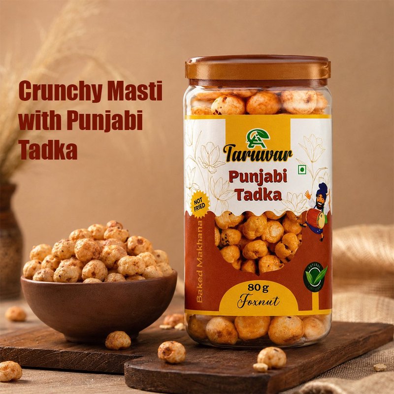 Taruwar Punjabi Tadka Flavoured Makhana 80g Jar | Spicy Roasted Fox Nuts Snack | Crunchy & Healthy Makhana | High Protein, Low Calorie Superfood | Desi Masala Flavor | Guilt-Free Anytime Munching thumbnail 3