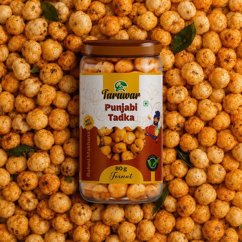 Taruwar Punjabi Tadka Flavoured Makhana 80g Jar | Spicy Roasted Fox Nuts Snack | Crunchy & Healthy Makhana | High Protein, Low Calorie Superfood | Desi Masala Flavor | Guilt-Free Anytime Munching thumbnail 5