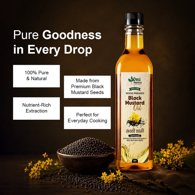 Desi Mantra Wood Pressed Black Mustard Oil | Cold Pressed & Naturally Extracted | Pure Traditional Mustard Oil | Strong Aroma & Rich Flavor | Perfect for Daily Cooking & Pickles thumbnail 3