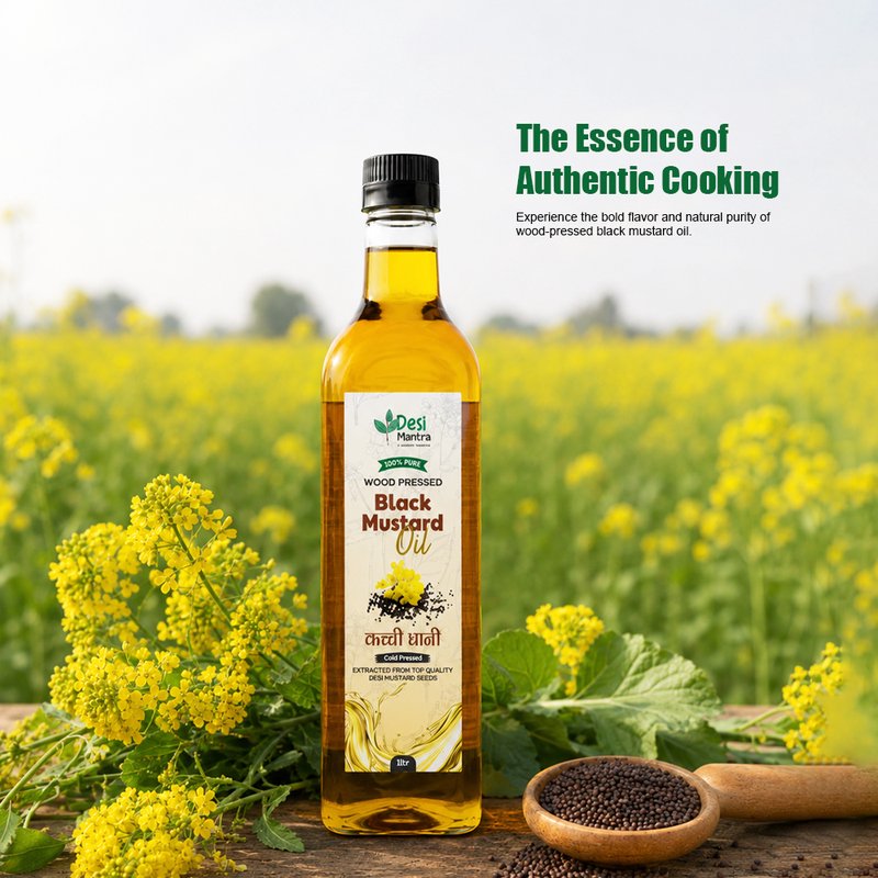 Desi Mantra Wood Pressed Black Mustard Oil | Cold Pressed & Naturally Extracted | Pure Traditional Mustard Oil | Strong Aroma & Rich Flavor | Perfect for Daily Cooking & Pickles thumbnail 4
