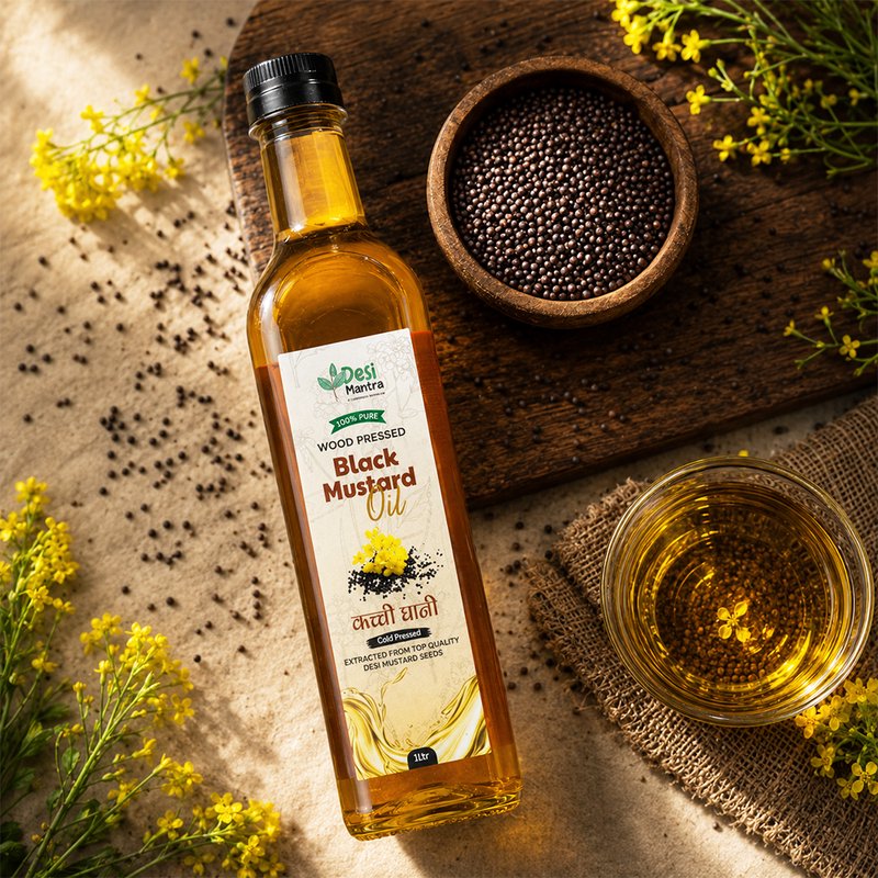 Desi Mantra Wood Pressed Black Mustard Oil | Cold Pressed & Naturally Extracted | Pure Traditional Mustard Oil | Strong Aroma & Rich Flavor | Perfect for Daily Cooking & Pickles thumbnail 5