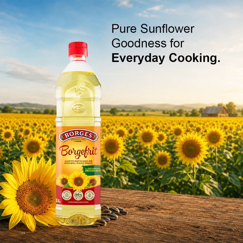 Borges Borgefrit Sunflower Oil | Refined Sunflower Cooking Oil | Light & Versatile Edible Oil | Ideal for Frying, Sautéing & Everyday Cooking