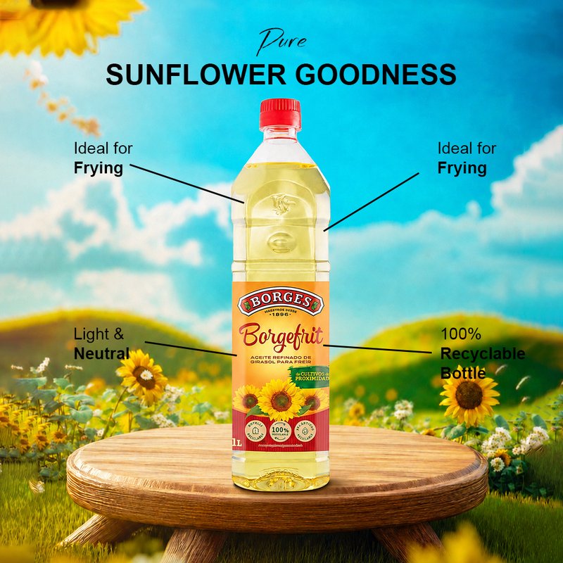 Borges Borgefrit Sunflower Oil | Refined Sunflower Cooking Oil | Light & Versatile Edible Oil | Ideal for Frying, Sautéing & Everyday Cooking