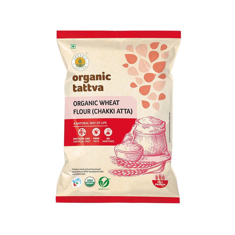 Organic Tattva Wheat Flour Chakki Atta | Stone Ground Whole Wheat Atta | Organic Whole Wheat Flour | Soft Roti Atta