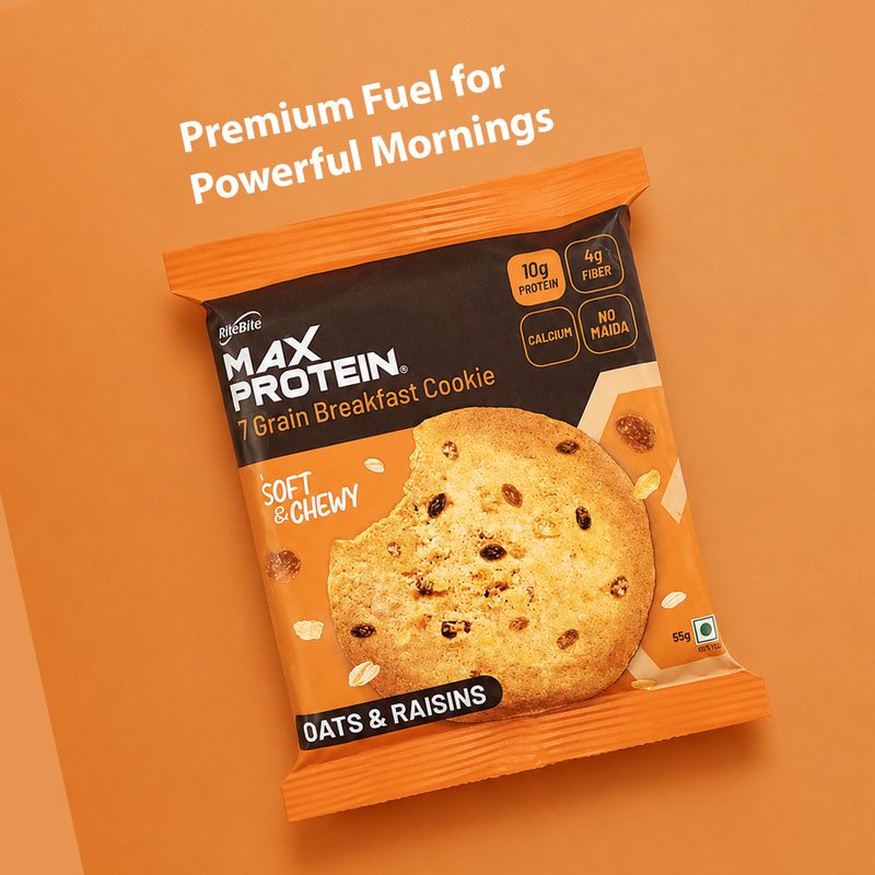 RiteBite Daily 7 Grain Breakfast Cookies Oats & Raisins (Pack of 1) | Made with 7 Grains, Oats & Raisins | High Fibre & Calcium | No Maida | No Preservatives | Crunchy Breakfast & Anytime Snack