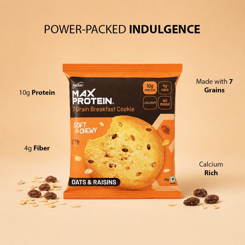 RiteBite Daily 7 Grain Breakfast Cookies Oats & Raisins (Pack of 1) | Made with 7 Grains, Oats & Raisins | High Fibre & Calcium | No Maida | No Preservatives | Crunchy Breakfast & Anytime Snack