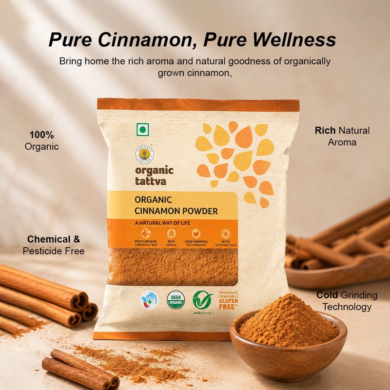 Organic Tattva Cinnamon Powder | Organic Dalchini Powder | Premium Ground Cinnamon | Aromatic Spice for Cooking & Baking