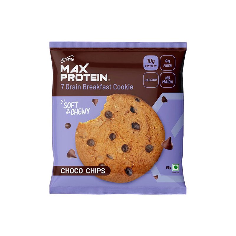 RiteBite Daily 7 Grain Breakfast Cookies Choco Chips Made with 7 Grains | High Fibre & Calcium | No Maida | No Preservatives | Crunchy Breakfast & Anytime Snack