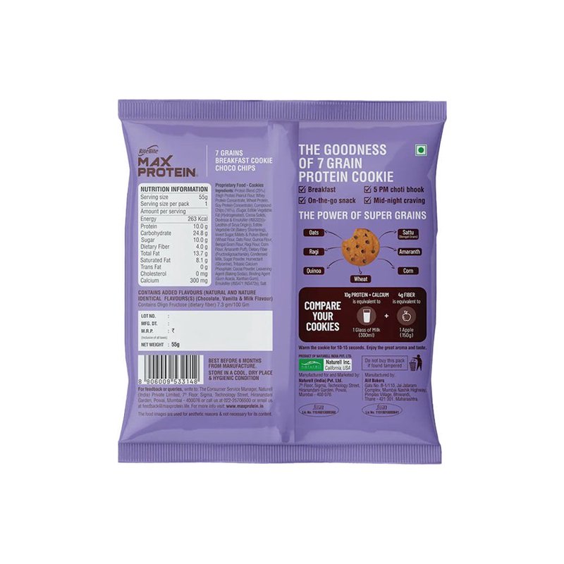 RiteBite Daily 7 Grain Breakfast Cookies Choco Chips Made with 7 Grains | High Fibre & Calcium | No Maida | No Preservatives | Crunchy Breakfast & Anytime Snack thumbnail 2