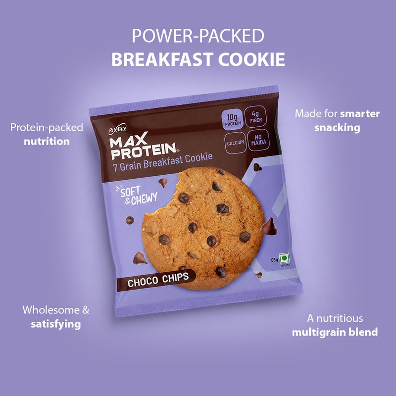 RiteBite Daily 7 Grain Breakfast Cookies Choco Chips Made with 7 Grains | High Fibre & Calcium | No Maida | No Preservatives | Crunchy Breakfast & Anytime Snack