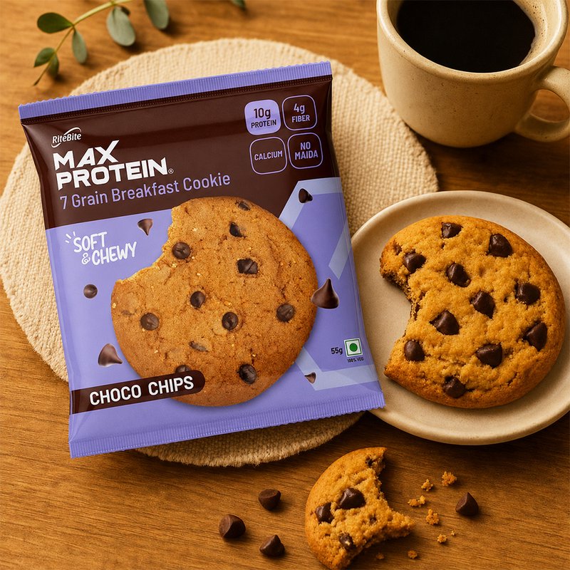 RiteBite Daily 7 Grain Breakfast Cookies Choco Chips Made with 7 Grains | High Fibre & Calcium | No Maida | No Preservatives | Crunchy Breakfast & Anytime Snack