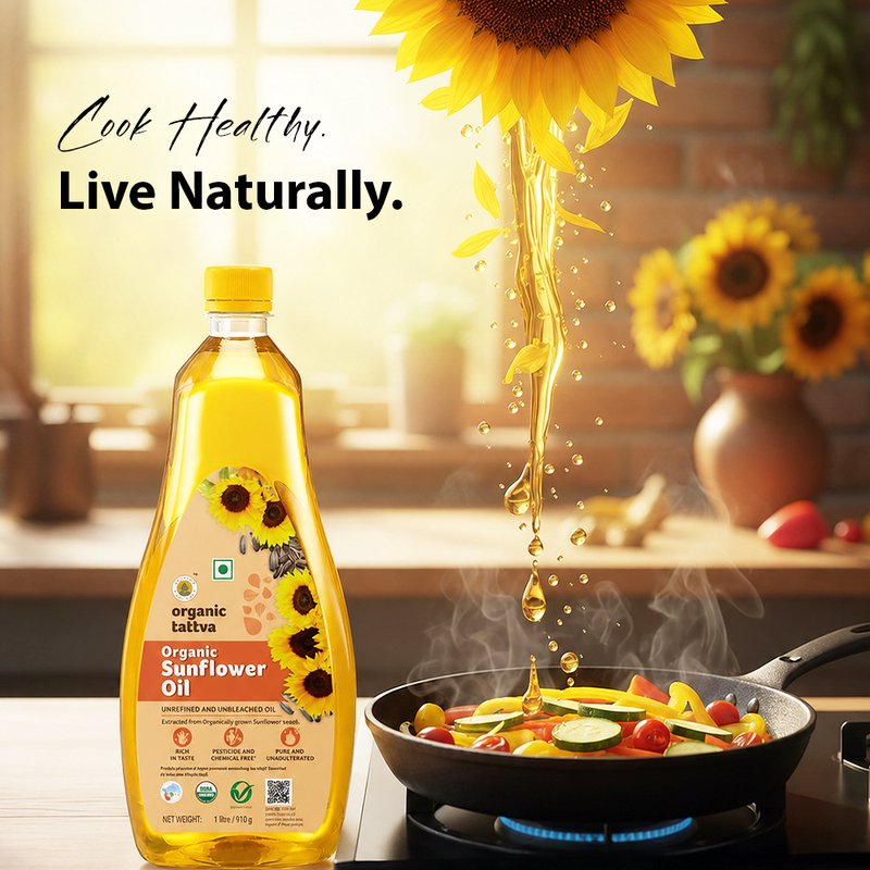 Organic Tattva Sunflower Oil | Sunflower Oil For Cooking | Natural Sunflower Cooking Oil | Light And Healthy Oil For Daily Cooking