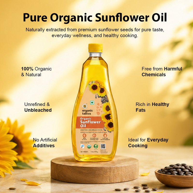 Organic Tattva Sunflower Oil | Sunflower Oil For Cooking | Natural Sunflower Cooking Oil | Light And Healthy Oil For Daily Cooking