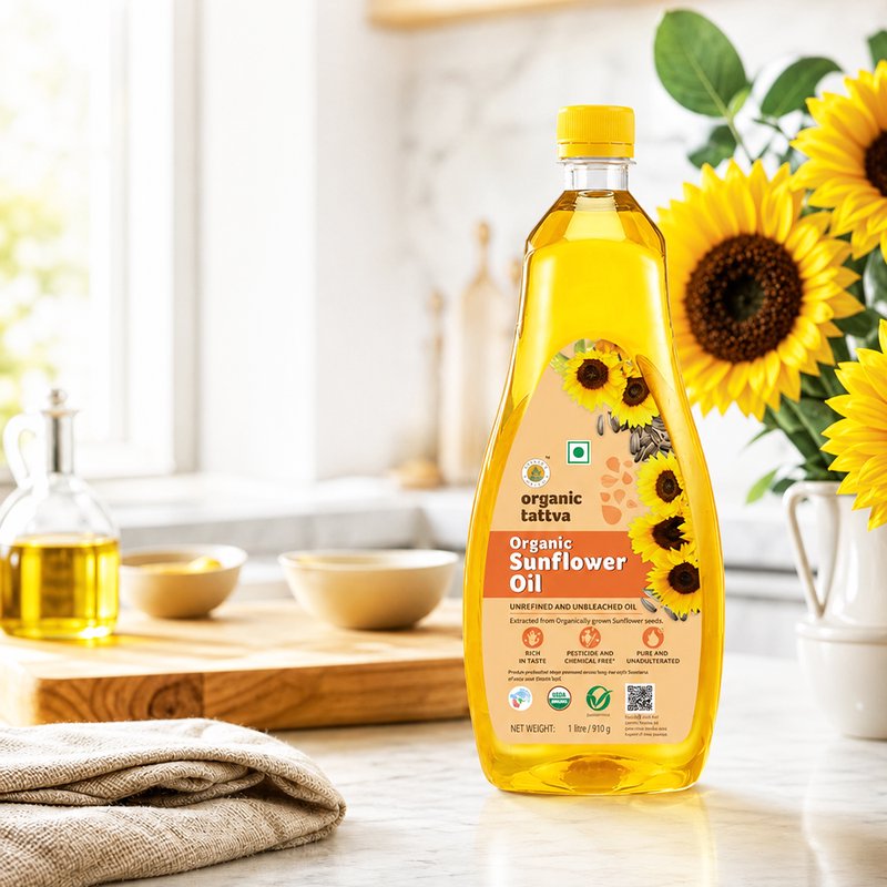 Organic Tattva Sunflower Oil | Sunflower Oil For Cooking | Natural Sunflower Cooking Oil | Light And Healthy Oil For Daily Cooking