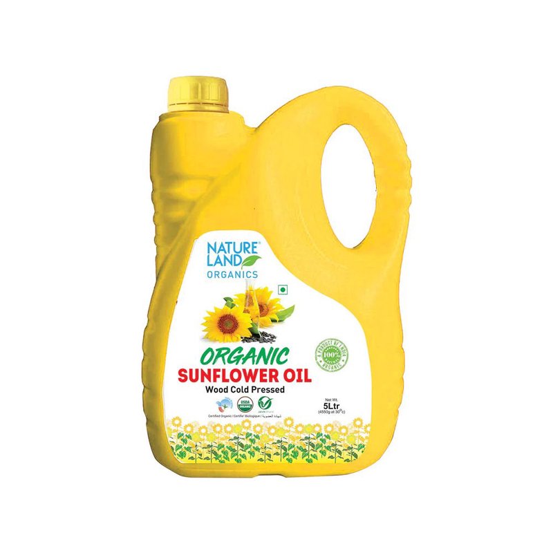 Natureland Organics Wood Cold Pressed Sunflower Oil  | 100% Organic Sunflower Seed Oil | Kachi Ghani Oil for Everyday Cooking