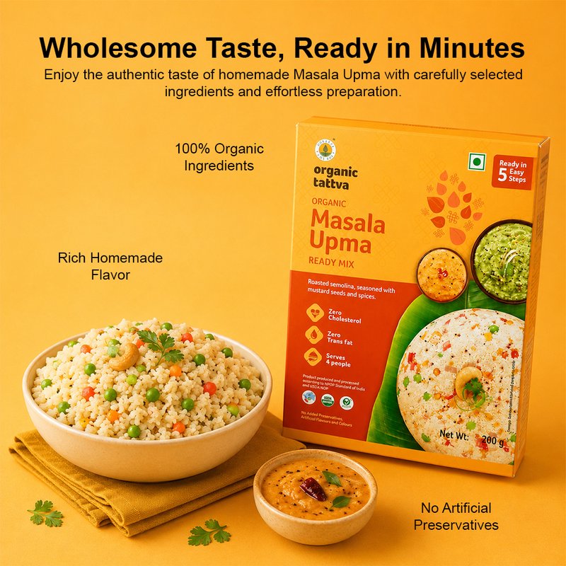 Organic Tattva Masala Upma Ready Mix | Instant Masala Upma Mix | Quick & Delicious South Indian Breakfast Food
