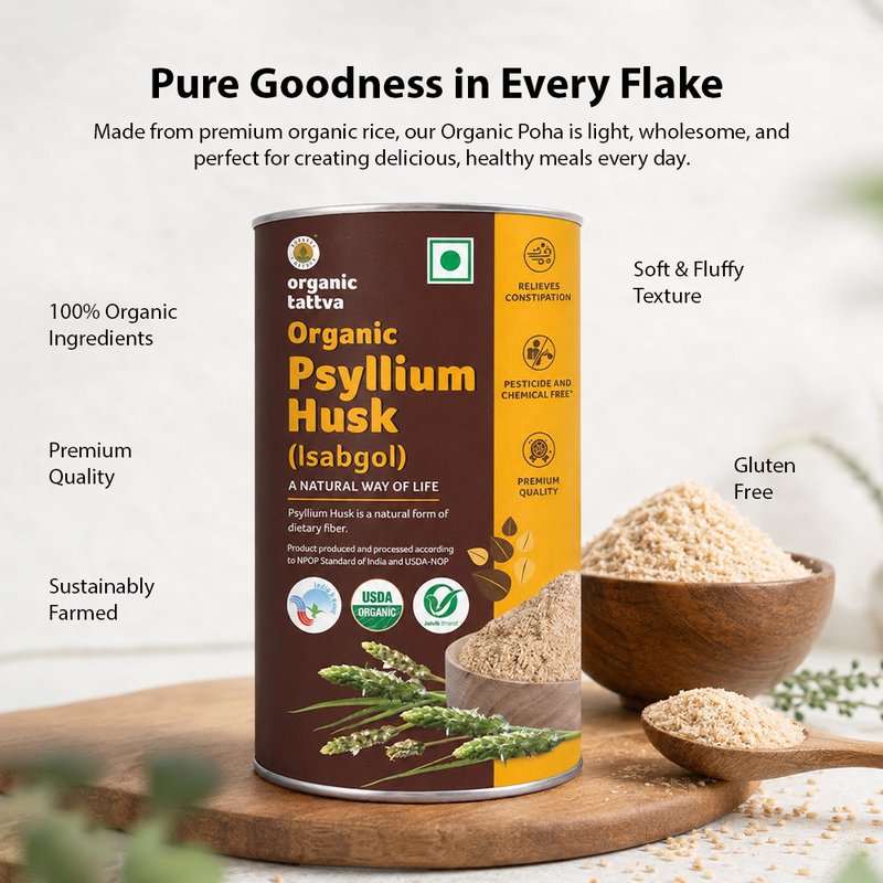 Organic Tattva Psyllium Husk | Organic Isabgol | Natural Dietary Fiber | Dietary Health Supplement