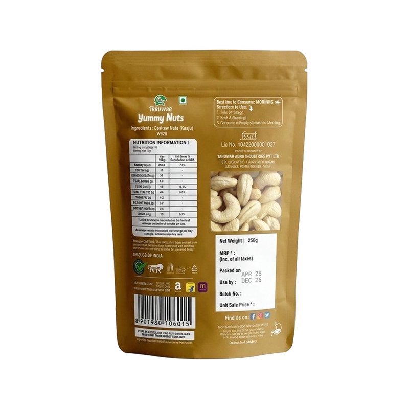 Taruwar Premium Cashew W320 250g | Whole Kaju Nuts | Creamy, Crunchy & Protein Rich Dry Fruits | Healthy Snack for Energy, Heart Health & Daily Nutrition | Premium Quality Cashews thumbnail 2