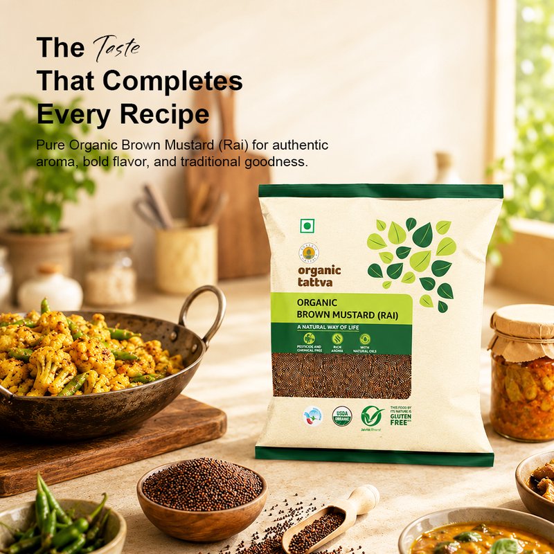 Organic Tattva Brown Mustard (Rai) | Organic Brown Mustard Seeds | Premium Rai Seeds | Spicy Indian Spice for Regular Cooking