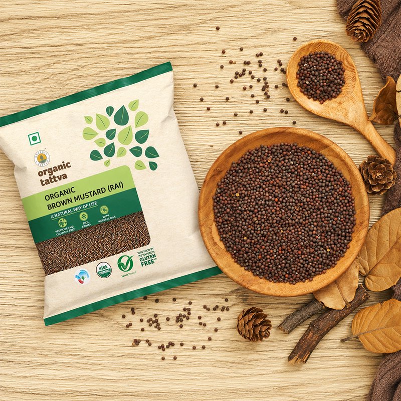 Organic Tattva Brown Mustard (Rai) | Organic Brown Mustard Seeds | Premium Rai Seeds | Spicy Indian Spice for Regular Cooking
