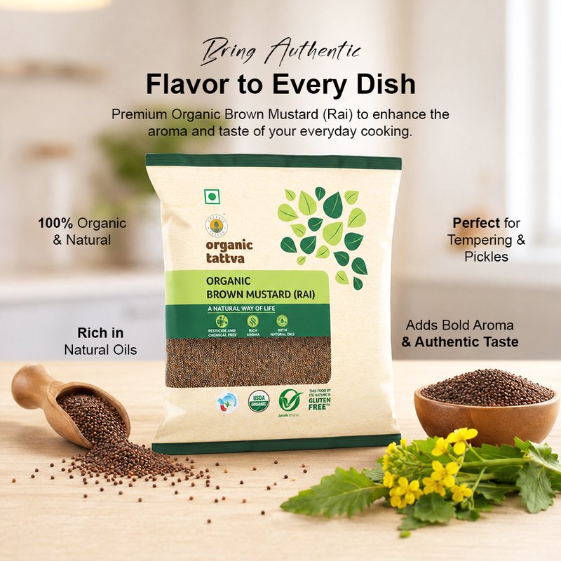 Organic Tattva Brown Mustard (Rai) | Organic Brown Mustard Seeds | Premium Rai Seeds | Spicy Indian Spice for Regular Cooking