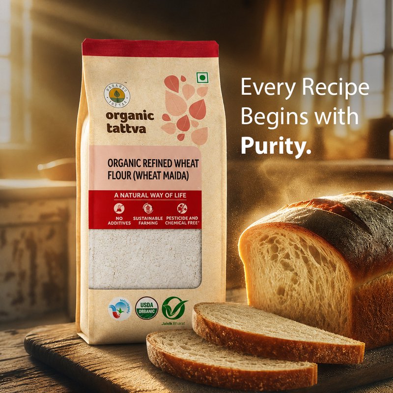 Organic Tattva Refined Wheat Flour (Maida) | Organic Wheat Maida | Baking Flour | Soft Flour for Baking and Cooking