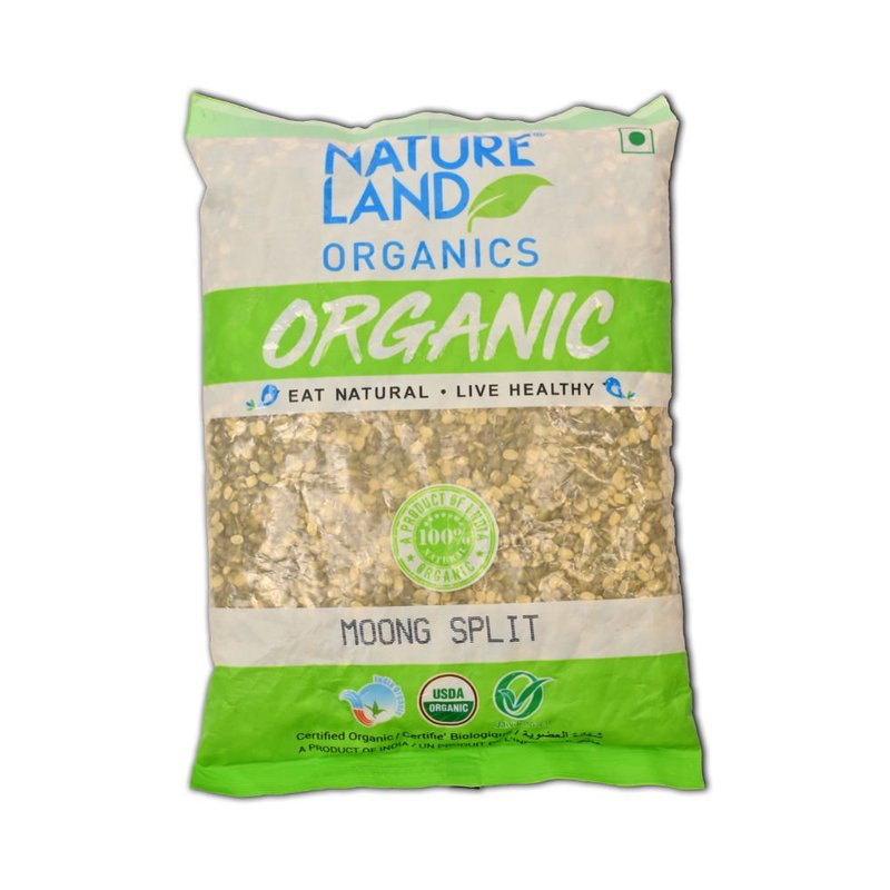 Natureland Organics Moong Split | 100% Organic Split Green Gram | Protein & Fibre Rich Chilka Moong Dal for Curries, Khichdi & Everyday Cooking