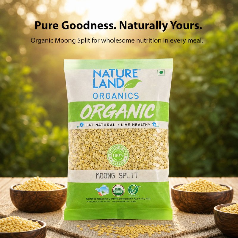 Natureland Organics Moong Split 500g | 100% Organic Split Green Gram | Protein & Fibre Rich Chilka Moong Dal for Curries, Khichdi & Everyday Cooking
