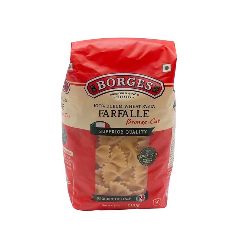 Borges Bronze Cut Farfalle Pasta | Premium Durum Wheat Semolina | Bronze Die Cut Bow Tie Pasta | Perfect for Salads, White Sauce & Italian Recipes | 500g