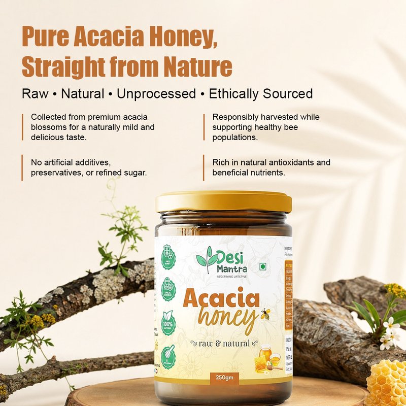Desi Mantra Premium Raw & Natural Acacia Honey | Pure Unfiltered Honey | Light Floral Taste & Naturally Sweet | No Added Sugar | Perfect for Tea, Toast & Healthy Living thumbnail 3
