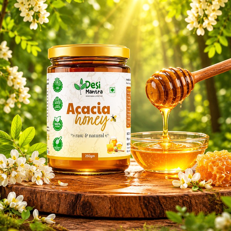 Desi Mantra Premium Raw & Natural Acacia Honey | Pure Unfiltered Honey | Light Floral Taste & Naturally Sweet | No Added Sugar | Perfect for Tea, Toast & Healthy Living thumbnail 5