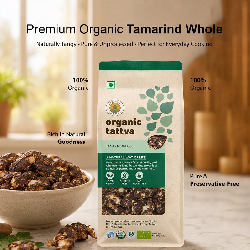 Organic Tattva Tamarind Whole | Organic Imli | Premium Quality Seedless Tamarind | Natural Tangy Ingredient for Cooking