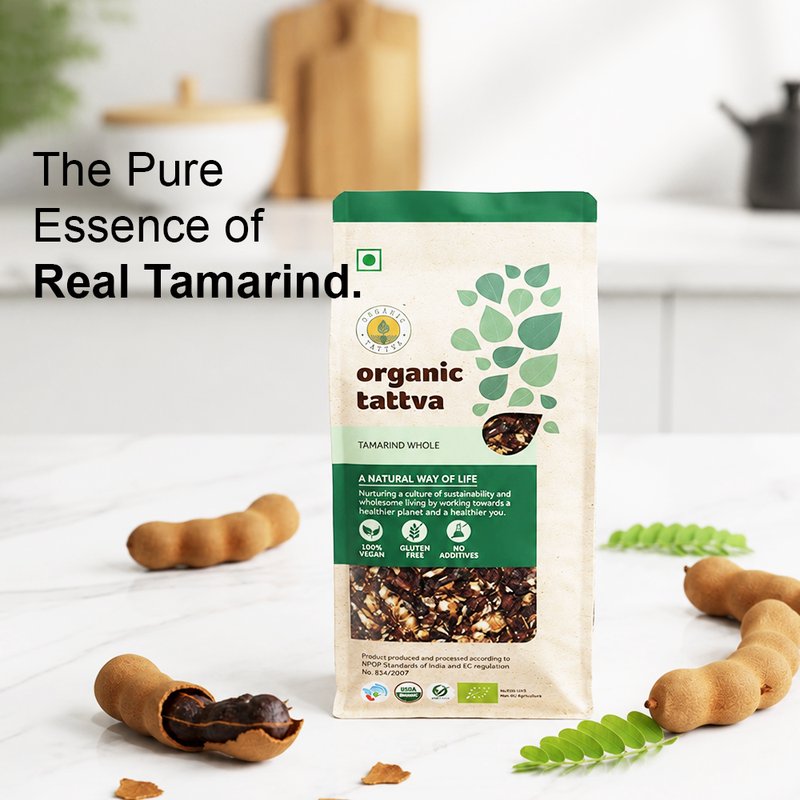 Organic Tattva Tamarind Whole | Organic Imli | Premium Quality Seedless Tamarind | Natural Tangy Ingredient for Cooking
