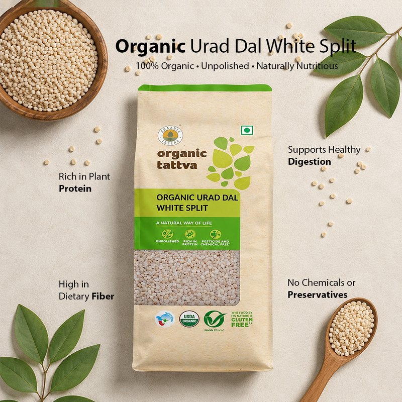 Organic Tattva Urad Dal White Split | Organic Split White Urad Dal | Premium Dhuli Urad Dal | Protein-Rich Lentils for Indian Cooking