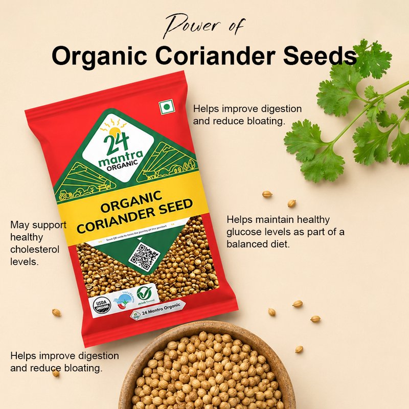 24 Mantra Organic Coriander Seeds | Dhania Whole | Whole Coriander | 100% Organic | Indian Spice | Cooking & Seasoning