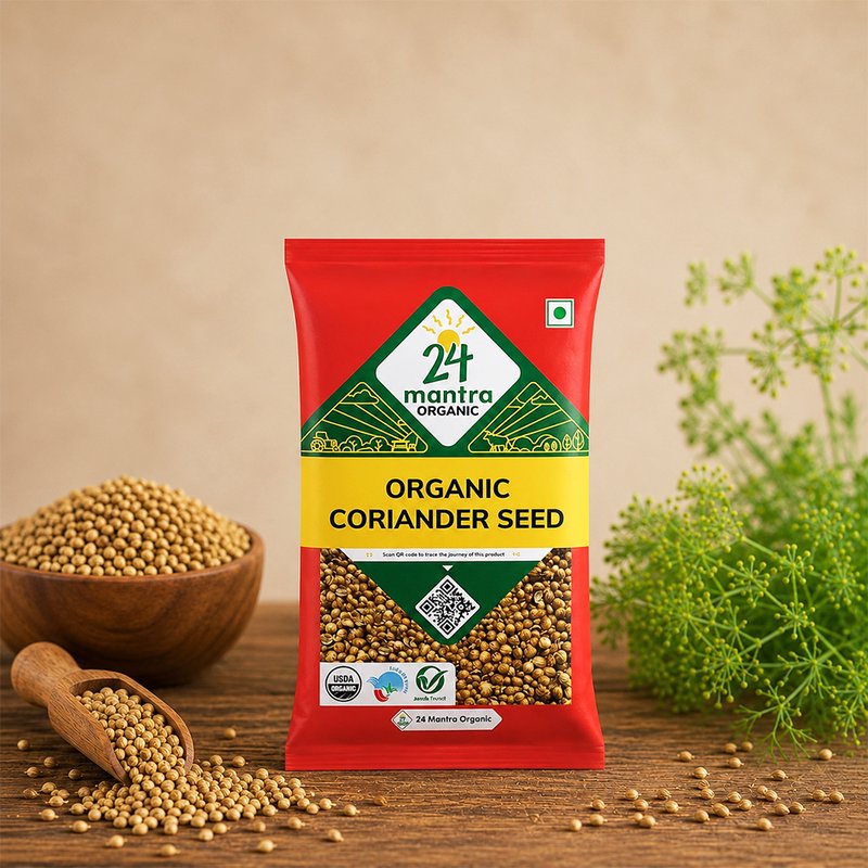 24 Mantra Organic Coriander Seeds | Dhania Whole | Whole Coriander | 100% Organic | Indian Spice | Cooking & Seasoning