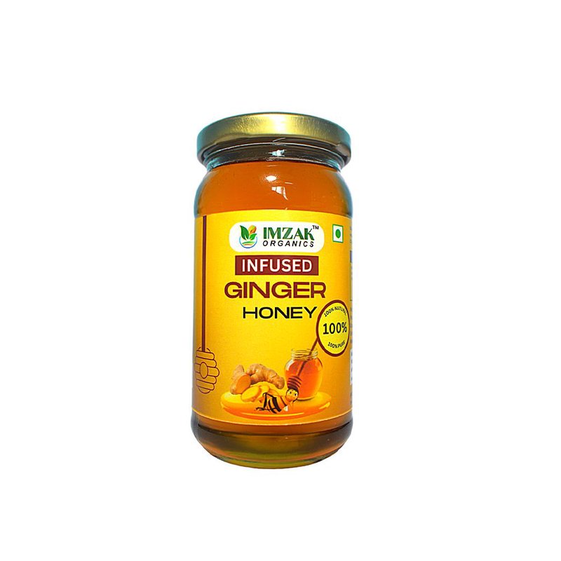 Imzak Infused Ginger Honey | Pure Raw & Natural Honey with Ginger | Herbal Immunity Booster Honey | Rich in Antioxidants & Natural Enzymes | Healthy Sweetener for Digestion, Sore Throat, Energy & Daily Wellness | Unprocessed Honey Goodness