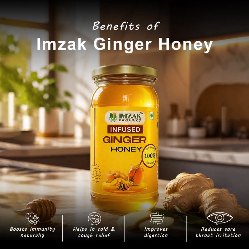 Imzak Infused Ginger Honey | Pure Raw & Natural Honey with Ginger | Herbal Immunity Booster Honey | Rich in Antioxidants & Natural Enzymes | Healthy Sweetener for Digestion, Sore Throat, Energy & Daily Wellness | Unprocessed Honey Goodness thumbnail 2