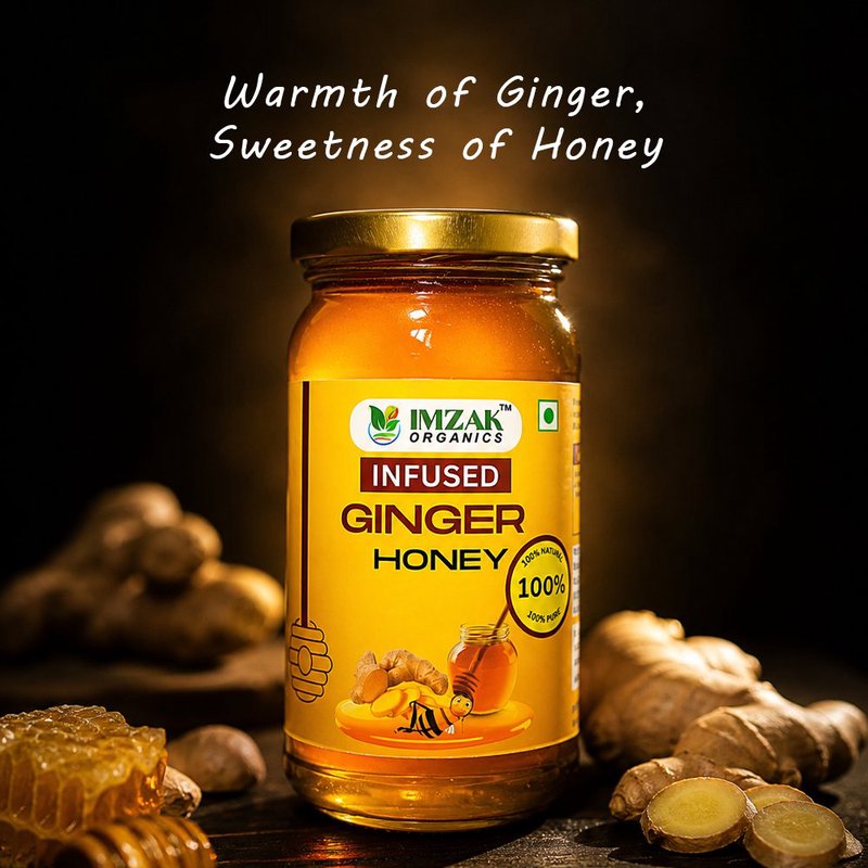 Imzak Infused Ginger Honey | Pure Raw & Natural Honey with Ginger | Herbal Immunity Booster Honey | Rich in Antioxidants & Natural Enzymes | Healthy Sweetener for Digestion, Sore Throat, Energy & Daily Wellness | Unprocessed Honey Goodness thumbnail 3