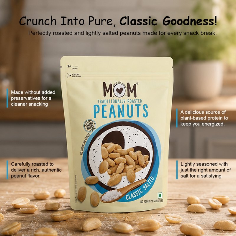 MOM Classic Salted Peanuts  | Salted Roasted Peanuts | Ready-to-Eat Crispy Snacks | Single-Serve Pack