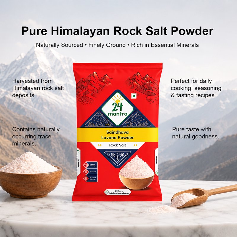 24 Mantra Organic Himalayan Pink Salt Powder | Fine Ground Rock Salt | Natural Mineral-Rich Seasoning