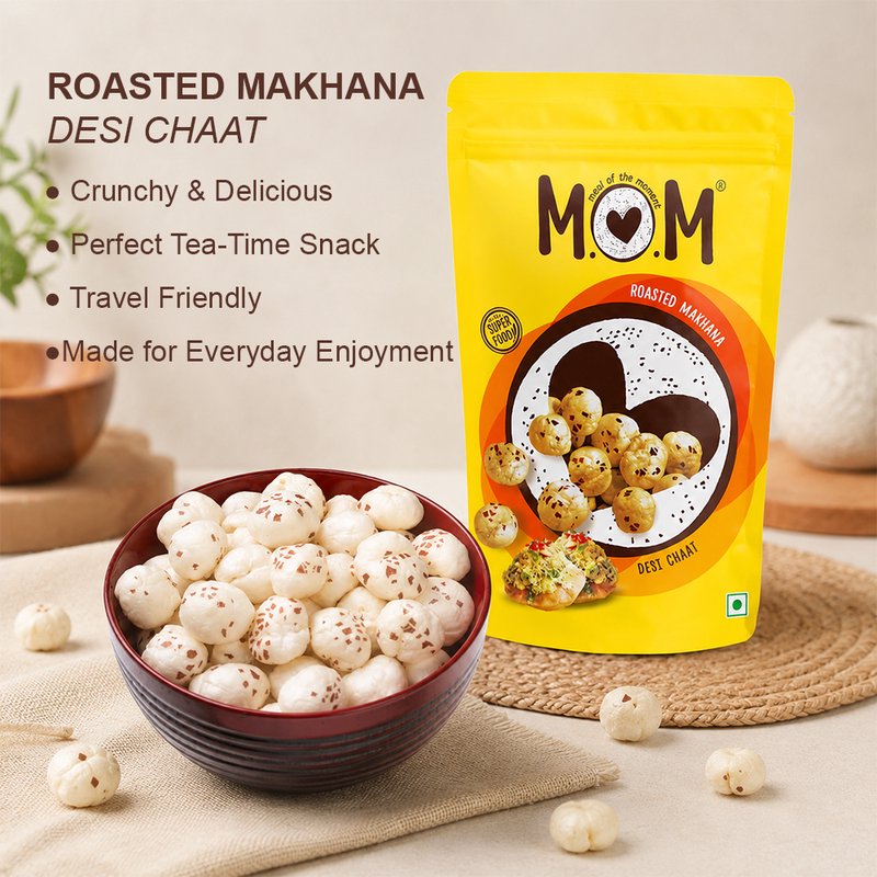 MOM Desi Chaat Makhana 65g | Roasted Fox Nuts | Chaat Masala Flavoured Makhana | Ready-to-Eat Healthy Snack