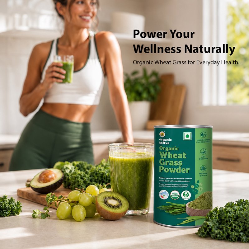 Organic Tattva Wheat Grass Powder | Organic Wheatgrass Powder | Green Superfood | Plant-Based Daily Wellness Supplement