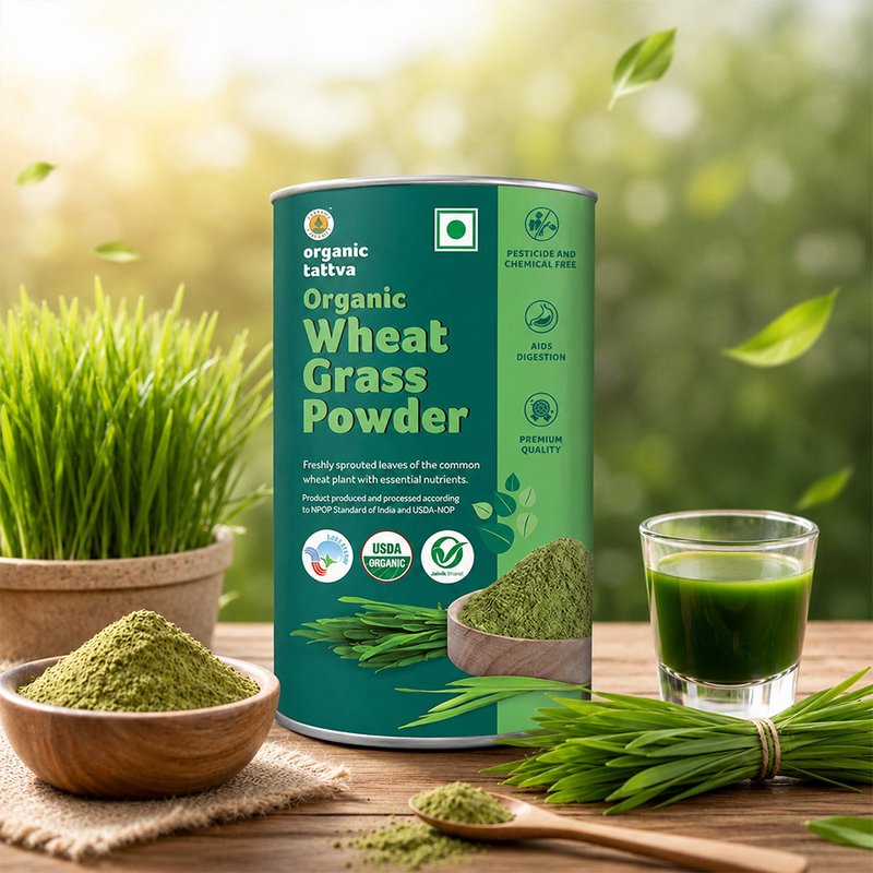 Organic Tattva Wheat Grass Powder | Organic Wheatgrass Powder | Green Superfood | Plant-Based Daily Wellness Supplement