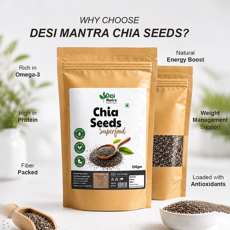 Desi Mantra Chia Seeds | Premium Raw & Natural Superfood Seeds | Rich in Fiber, Protein & Omega 3 | Perfect for Smoothies, Oats & Healthy Daily Nutrition thumbnail 2
