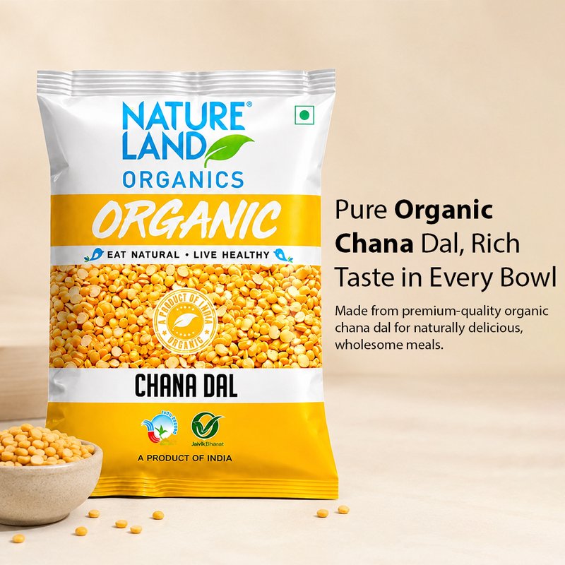 Natureland Organics Chana Dal 500g | 100% Organic Split Bengal Gram | Protein & Fibre Rich Chana Dal for Dal, Khichdi, Curries & Everyday Cooking