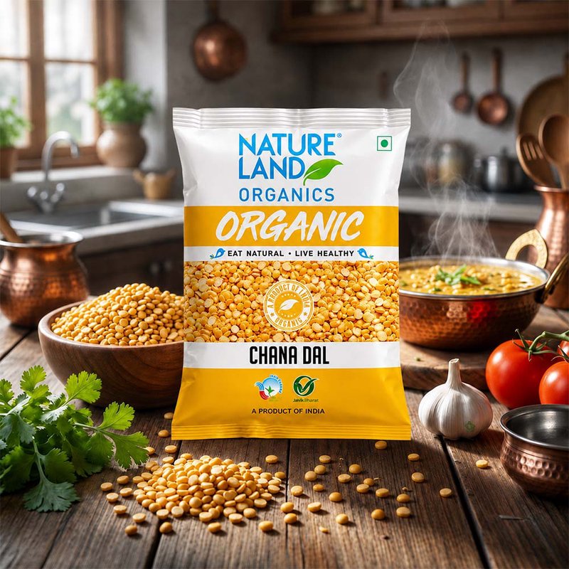 Natureland Organics Chana Dal 500g | 100% Organic Split Bengal Gram | Protein & Fibre Rich Chana Dal for Dal, Khichdi, Curries & Everyday Cooking